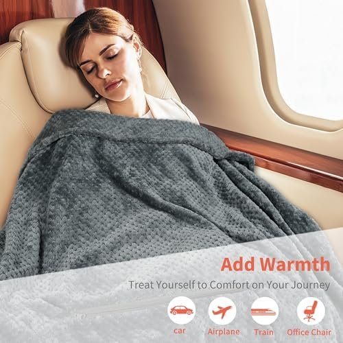 Tirrinia Travel Blanket Airplane Compact with Bag, Soft& Lightweight Wearable Blanket with Foot Pockets for Women Men Adults, Warm Snuggle Blanket, Airplane Travel Essentials, Travel Gifts for Her, - Image 2