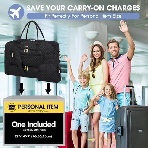 LUOCIP Large Women Travel Duffle Bag, Carry on Bag with Wet Toiletry Pocket for Overnight, Weekend, Yoga, Gym, Business Trips, Sport and Hospital, Black - Image 7