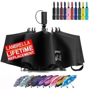 LANBRELLA Compact Reverse Folding Umbrella Auto Windproof Travel Umbrella