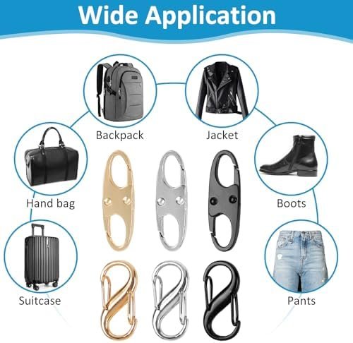 Phinus Lock Combo, Total 21PCS Clips Anti-Theft, Locks Anti-Theft for Luggage, Clothing, Backpacks, Boots, Purses, Travel Outdoor Sports(Black, Silver, Gold) - Image 6