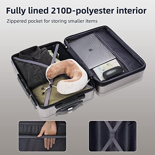 Merax 3 Piece ABS Hardshell Luggage Sets Spinner Wheel Suitcase TSA Lock Suit Case, Brown/White, 20/24/28 Inch - Image 3