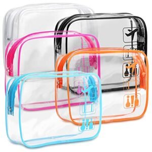 F-color TSA Approved Toiletry Bag - 5 Pack Clear Toiletry Bags Quart Size Travel Bag, Clear Cosmetic Makeup Bags for Women Men, Carry on Airport Airline Compliant Bag, 5 Colors(for age 12 or above)