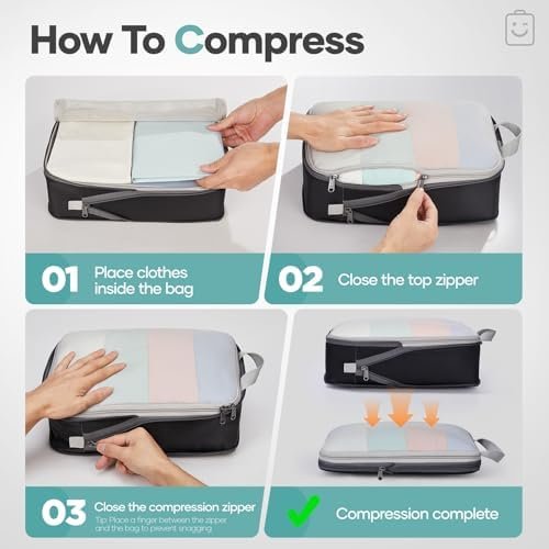 Veken 9/11 Set Compression Packing Cubes for Travel Essentials,Compressible Expandable Large Luggage Suitcase Organizer Bags for Clothing,Durable Space Saver Storage Bags with Toiletry Bags(Black) - Image 3