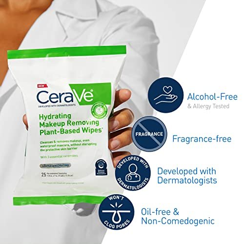 CeraVe Makeup Remover Wipes, Plant Based Face Wipes, Biodegradable in Compost, Waterless Face Wash, Travel Essentials for Women, Suitable for Sensitive Skin, Fragrance-free + Non-comedogenic, 25ct - Image 5