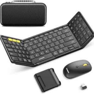 Foldable Keyboard and Mouse, Samsers Folding Bluetooth Keyboard Combo, 2.4G + BT5.0 x 2, Full-Size Portable Travel Keyboard & USB-C Rechargeable Wireless Mouse for iOS Android Windows Mac OS