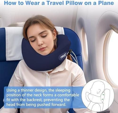 Travel Neck Pillow for Airplanes, Neck Pillow for Traveling,360º Ergonomic Memory Foam Travel Pillow, Soft and Breathable Cover,Portable Pillows for Car, Train or Airport Travel Essentials(Navy) - Image 5