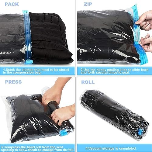 Compression Bags - Travel Essentials 12 Pack Space Saver No Vacuum or Pump Needed Storage Accessorie and Home Packing Organizers (transparent) - Image 4