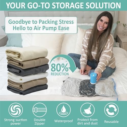 Cozy Essential Travel Vacuum Clothes Bags with Rechargeable Electric Pump for Luggage, Suitcase, Vacuum Seal Compression Space Saver Bags for Clothing, 8 Pack - Image 2