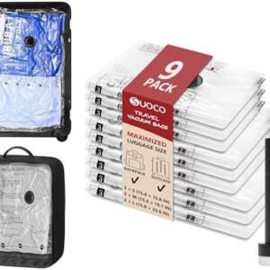 SUOCO Travel Vacuum Seal Bags for Clothing with Rechargeable Electric Pump, 9 Pack Compression Packing Bags for Luggage Suitcase Backpack, Carry-on Size Space Saver Storage