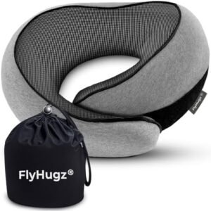FlyHugz® Neck Travel Pillow | Memory Foam Neck Pillow for Comfort on Airplane | Compact and Ergonomic Design for Travel, Car Rides, and Home Use | Ideal for Adults and Kids