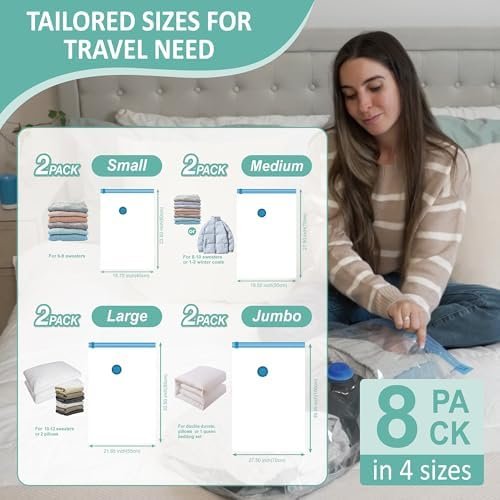 Cozy Essential Travel Vacuum Clothes Bags with Rechargeable Electric Pump for Luggage, Suitcase, Vacuum Seal Compression Space Saver Bags for Clothing, 8 Pack - Image 4