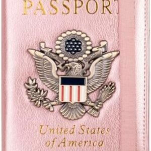 TOURSUIT RFID Passport and Vaccine Card Holder Combo, Travel Document Case Cover, Leather Wallet Organizer Women with Vax Vaccination Protector Slot (Rose Gold)