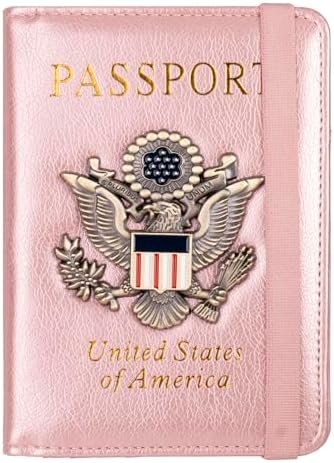 TOURSUIT RFID Passport and Vaccine Card Holder Combo, Travel Document Case Cover, Leather Wallet Organizer Women with Vax Vaccination Protector Slot (Rose Gold)