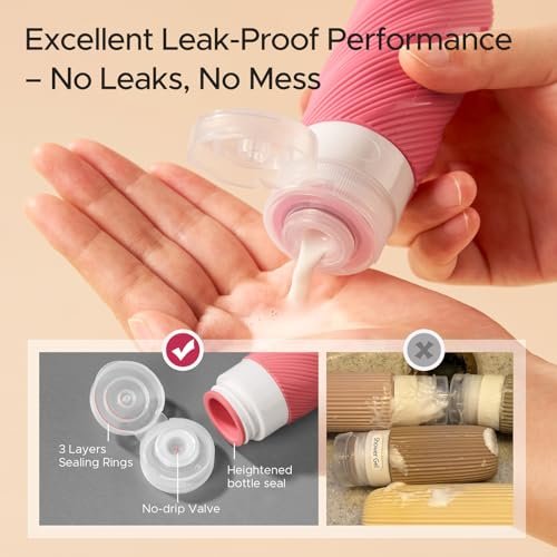 LitBear 23 Pack TSA Approved Travel Bottles for Toiletries, Leak Proof Refillable Travel Size Containers Kit with Silicone Squeezable Bottles Jars for Shampoo Lotion Conditioner, in Clear Bag, Pink - Image 3