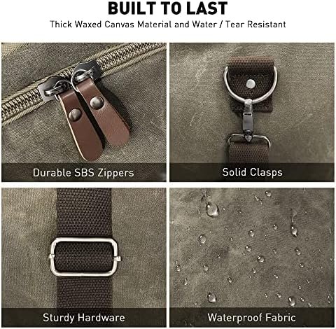 Wildroad Waxed Canvas Duffle Bag - 50L Waterproof Weekender Overnight Travel Bag - Image 4